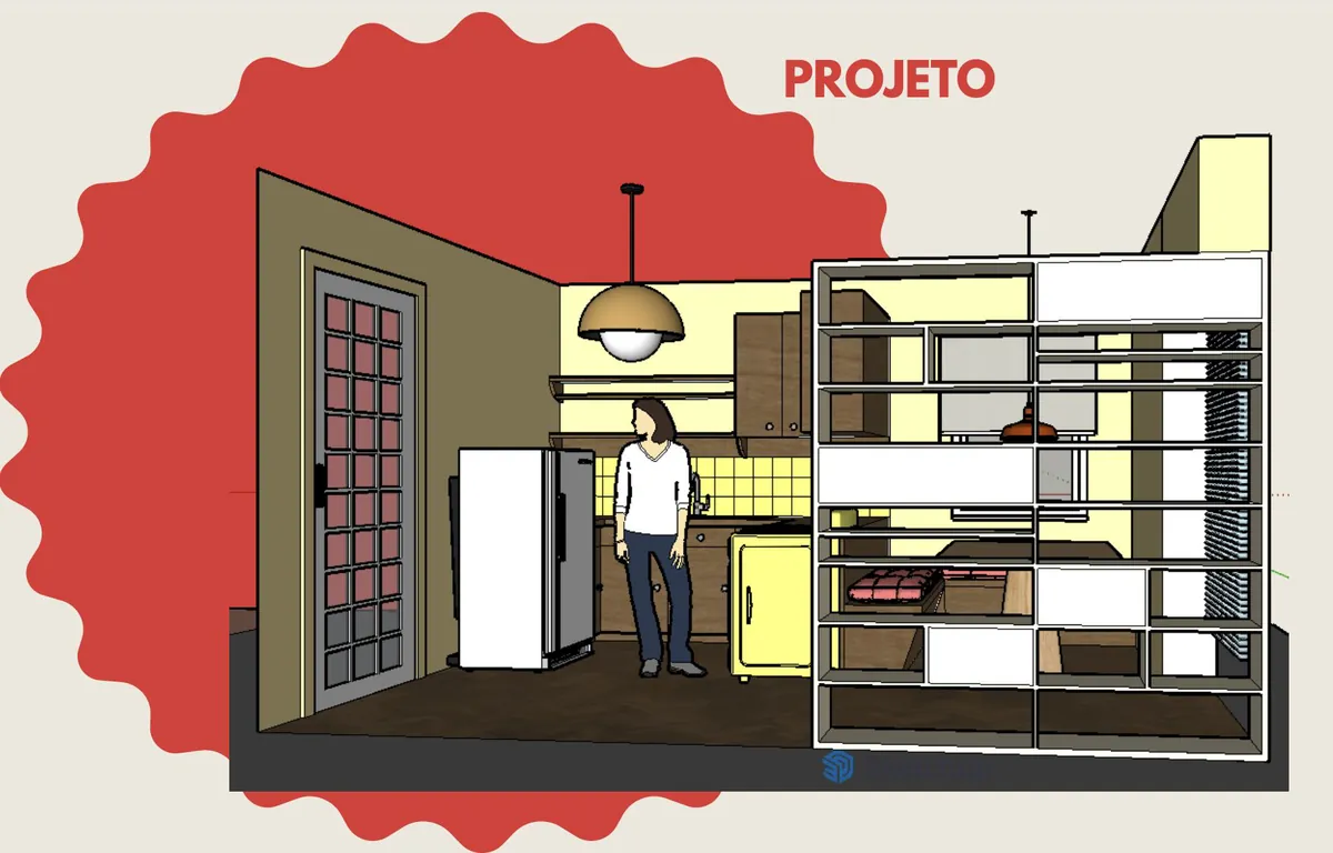 Projeto 3D do cenário: cozinha funcional
